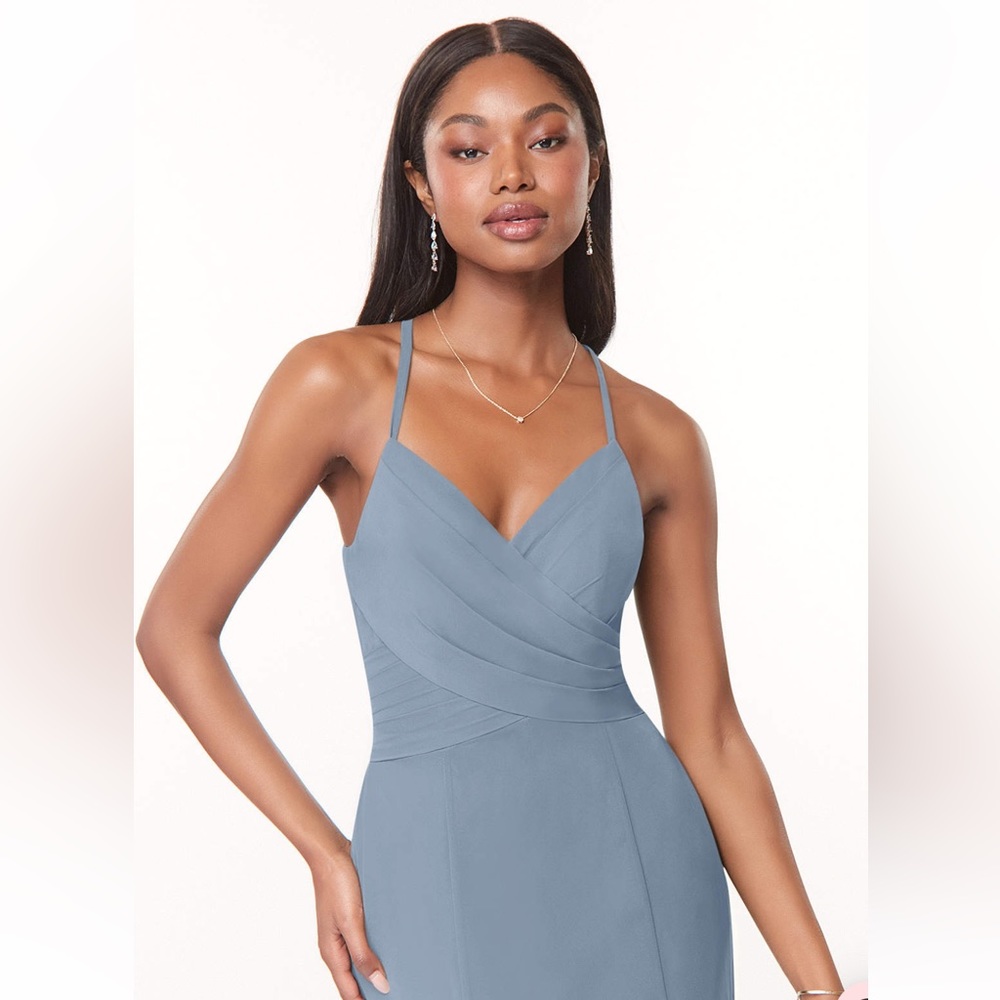 Azazie Bridesmaid dress, size A12, color dusty blue, style Carolina